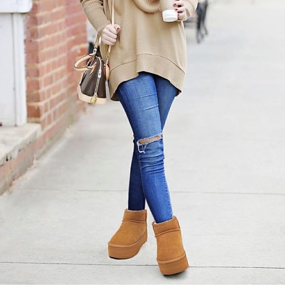 Platform Booties Suede Memory Foam